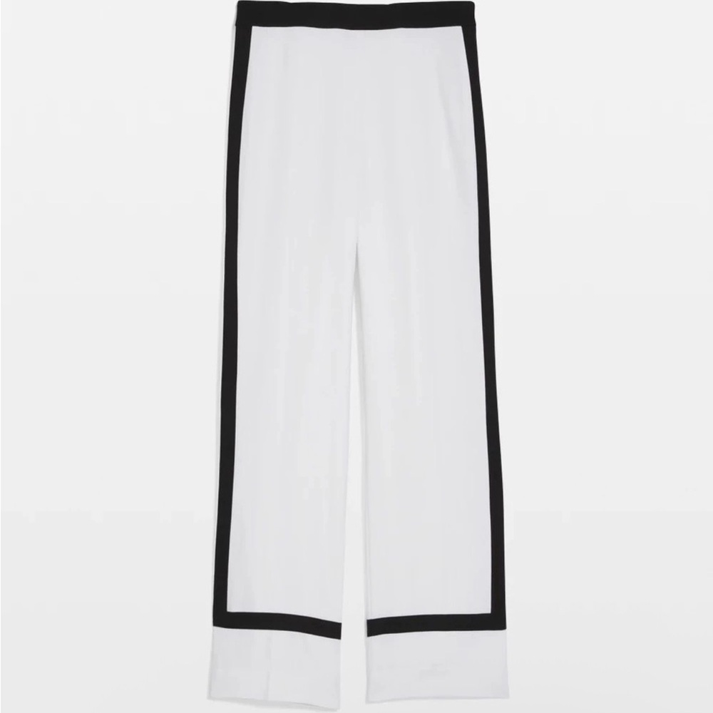 White House Black Market White Wide-Leg Pants with Black Side Stripes trousers - Picture 12 of 12